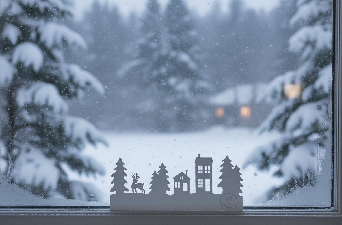 Winter Christmas Village Window Decor