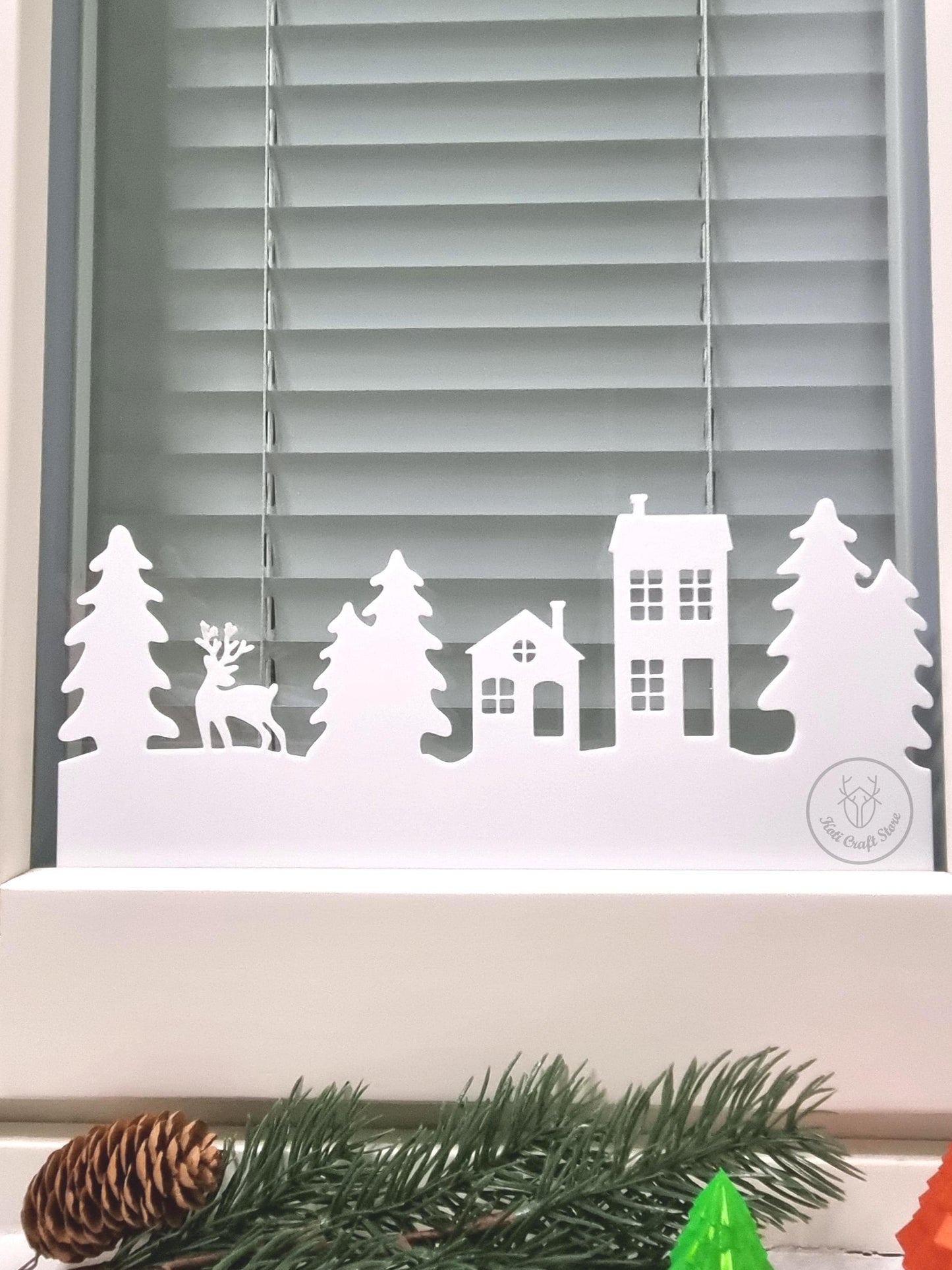 Winter Christmas Village Window Decor