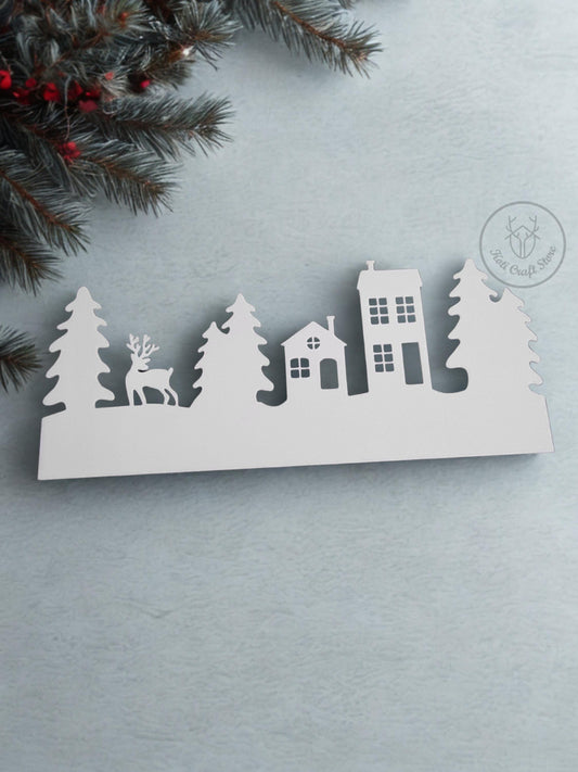 Winter Christmas Village Window Decor,